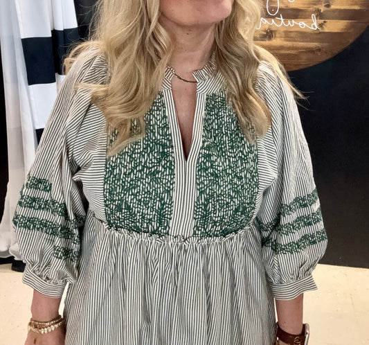 Ela Embroidered Stripe Midi Dress