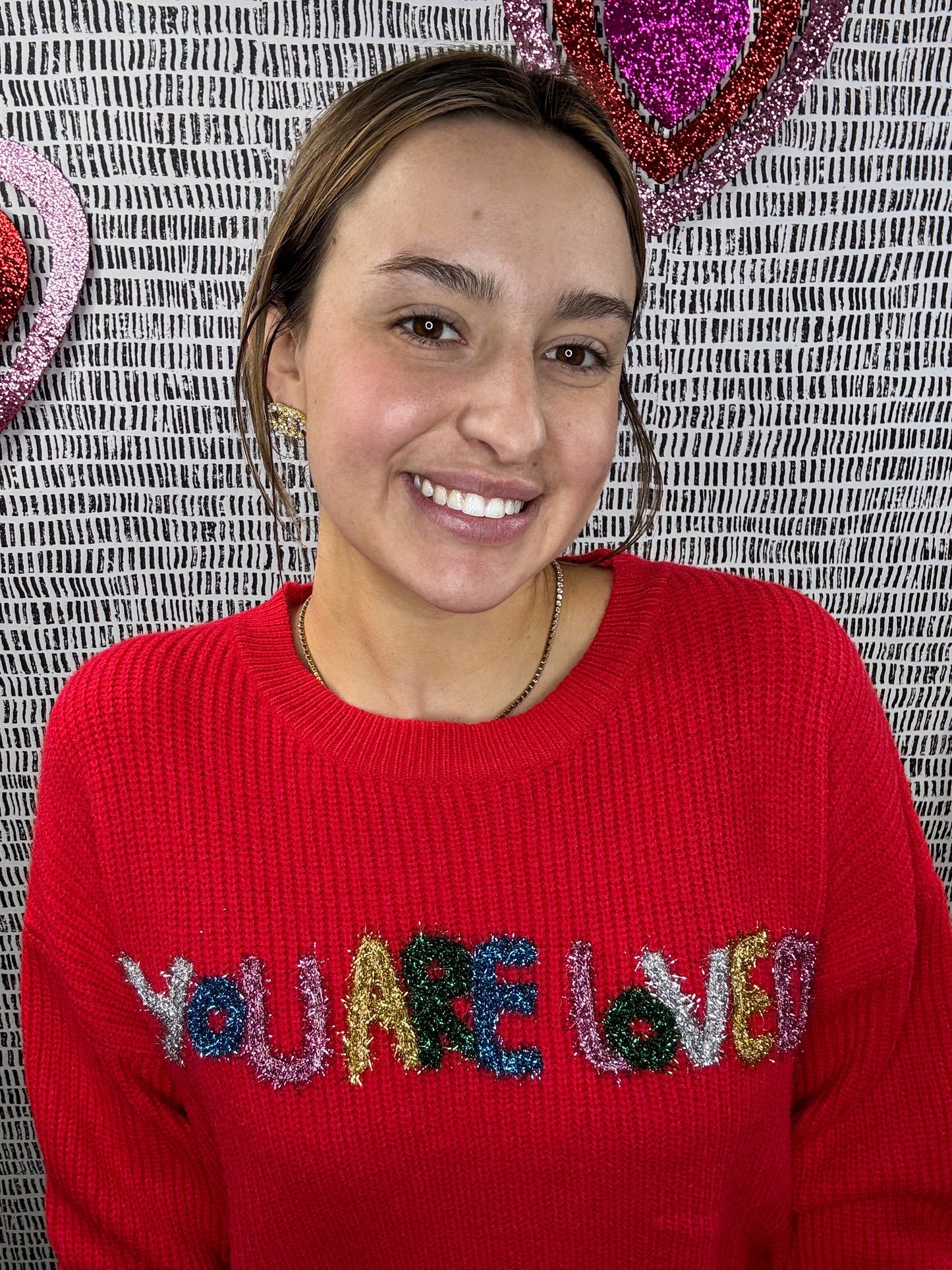 YOU ARE LOVED Sparkle Multi Letter Sweater