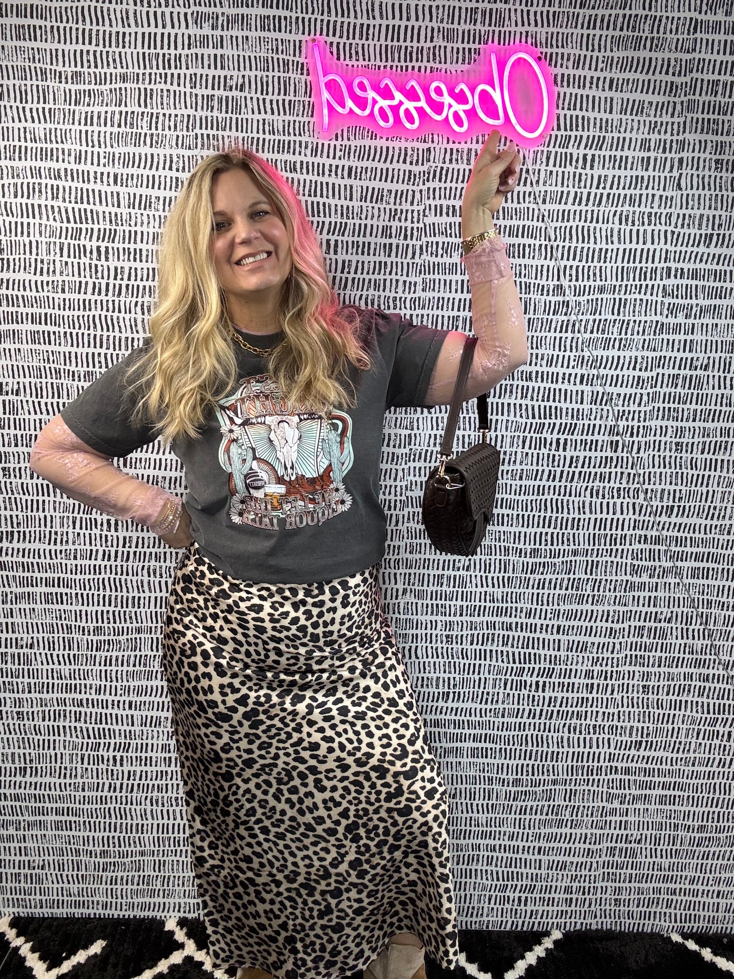 Leopard Satin Effect Midi Skirt w/ Lining