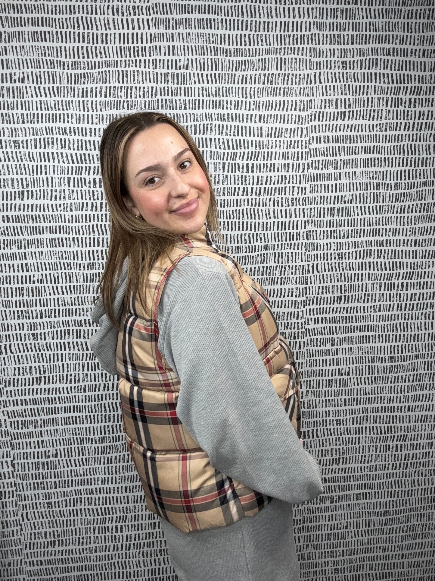 Plaid Check Print Puffer Vest