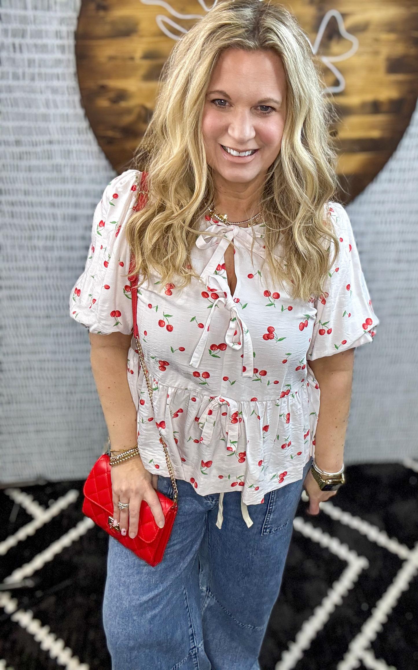 Tie Front Cherry Blouse