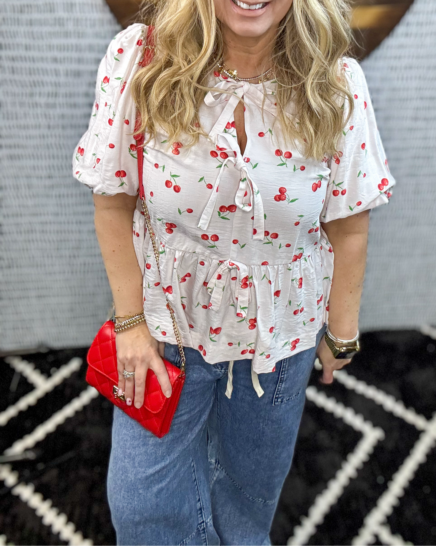 Tie Front Cherry Blouse