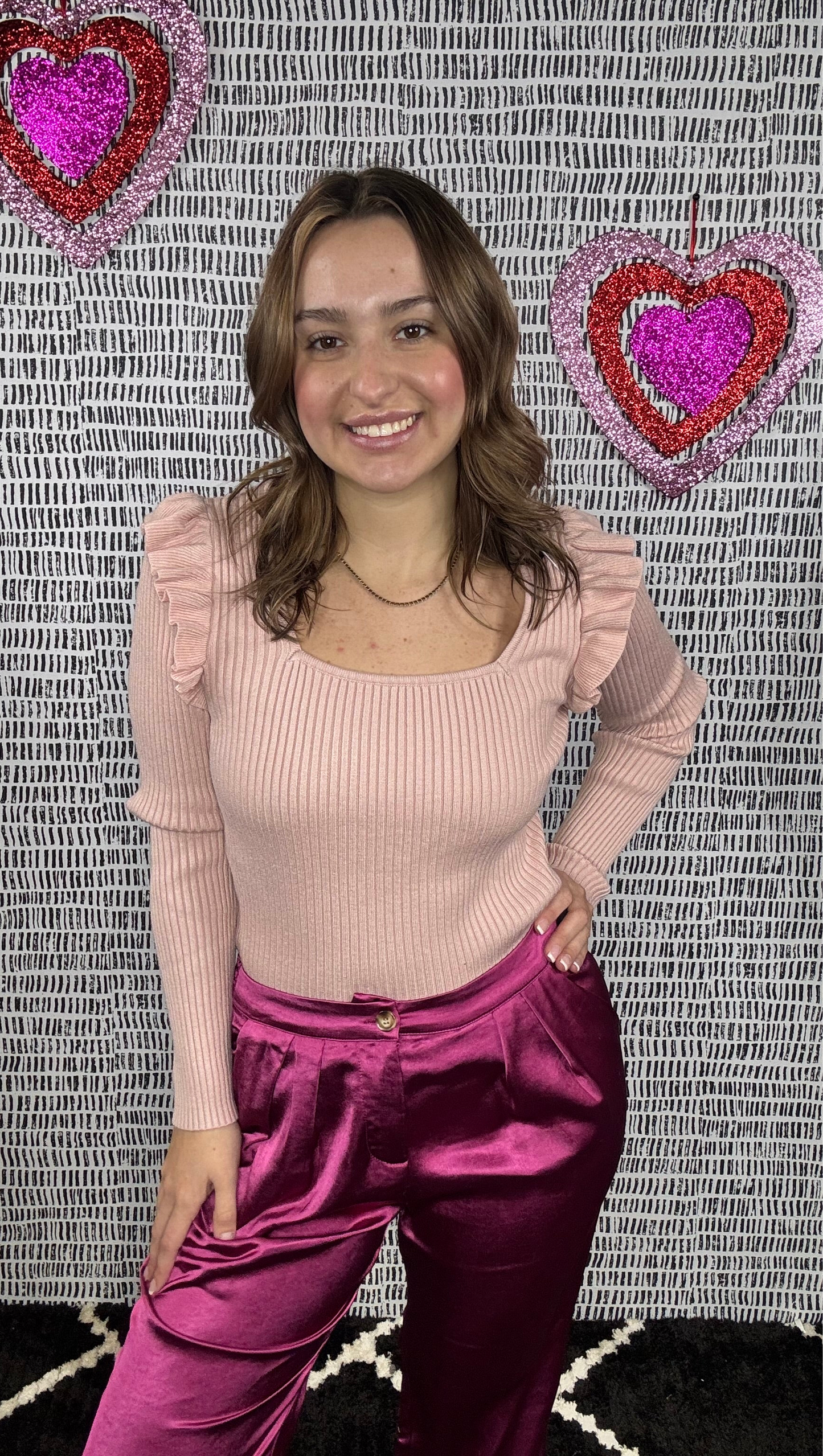 Square Neck Ruffle Ribbed Top