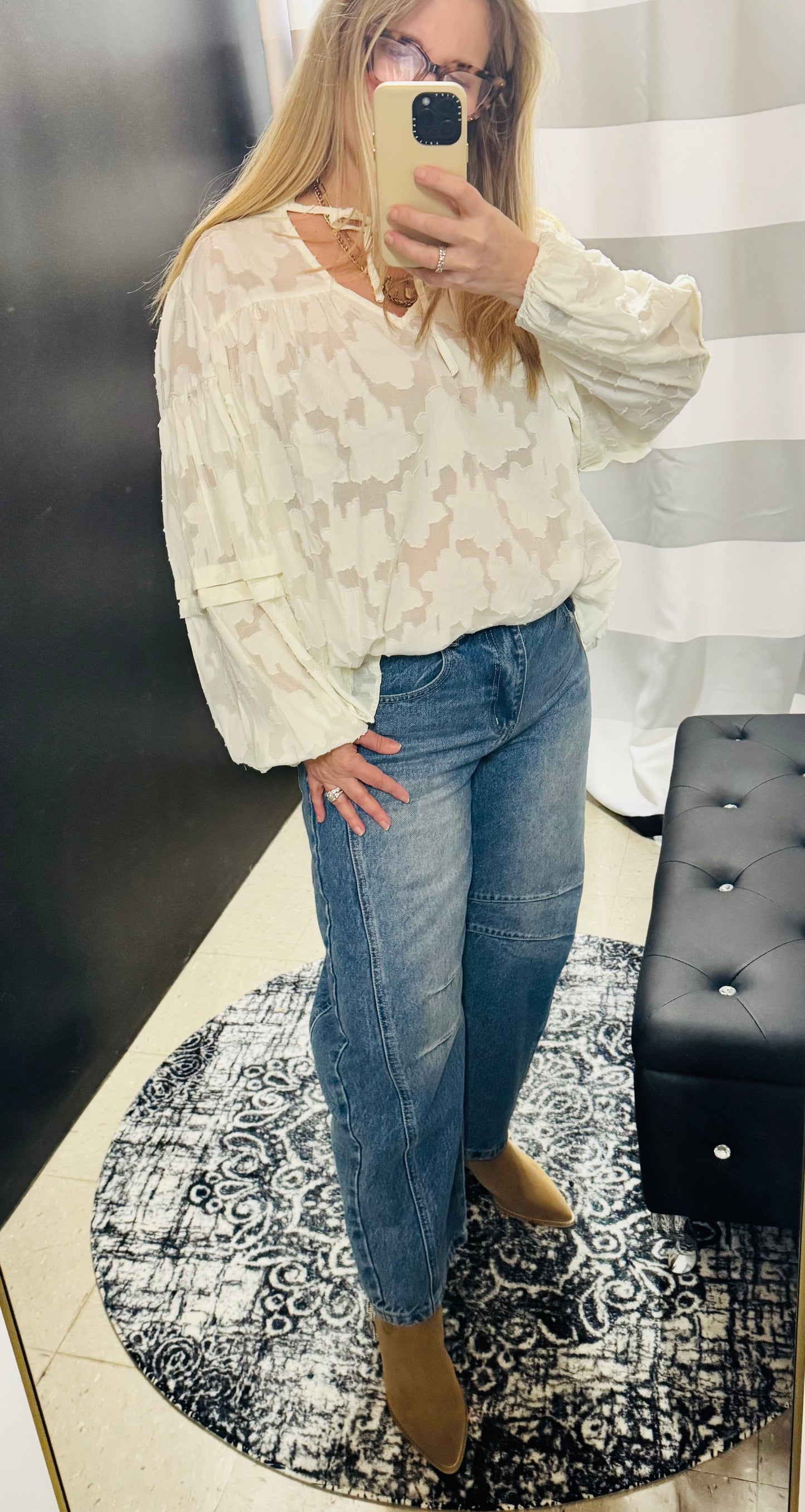 Ruffled Floral Jacquard Blouse