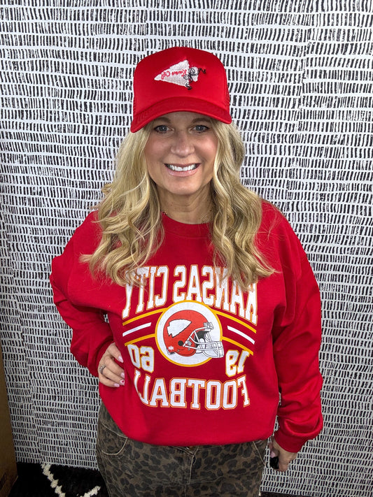 Retro KC Football 1960 Helmet Red Sweatshirt