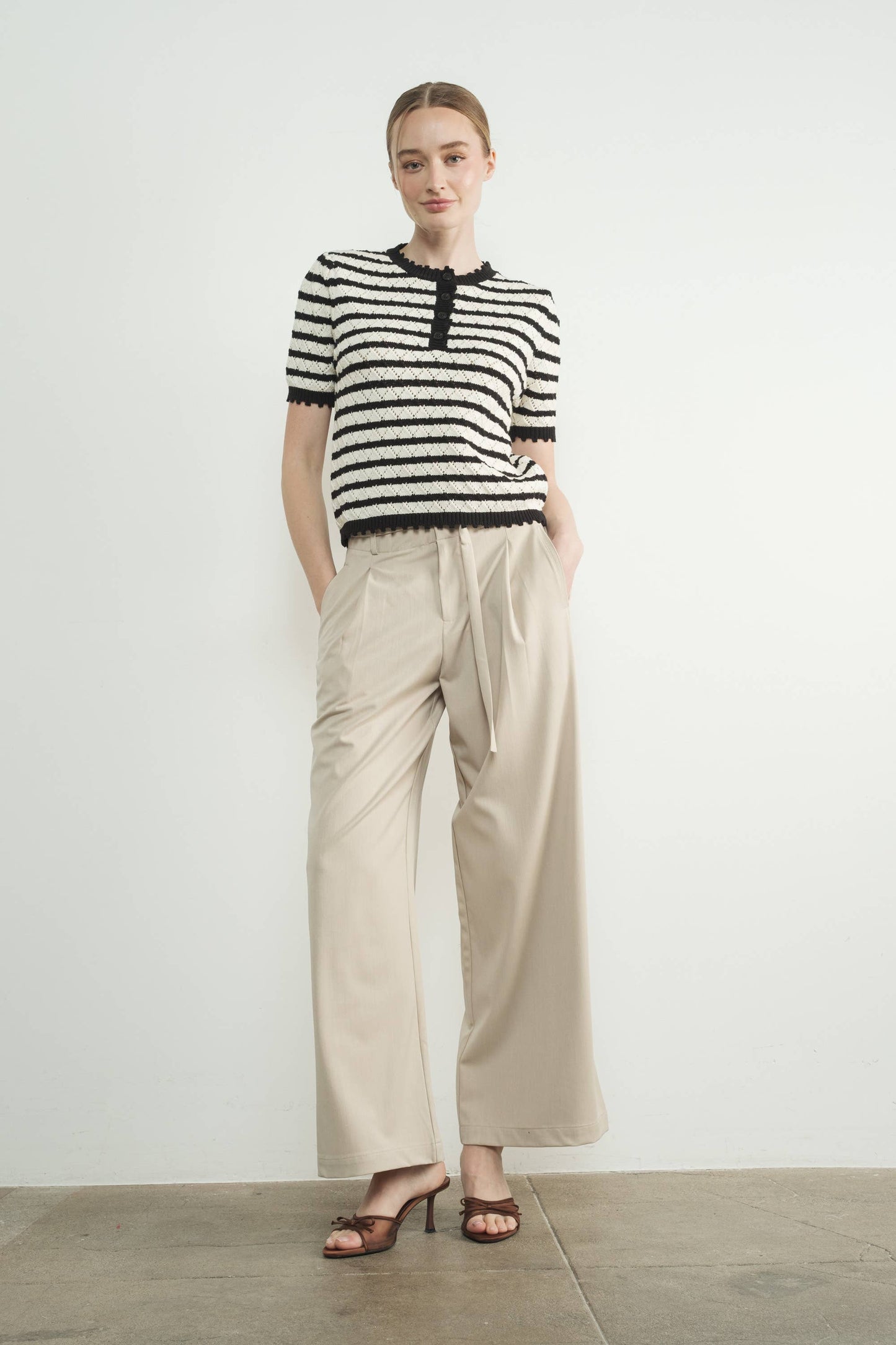 Sindy Striped Puff Short Sleeve Sweater