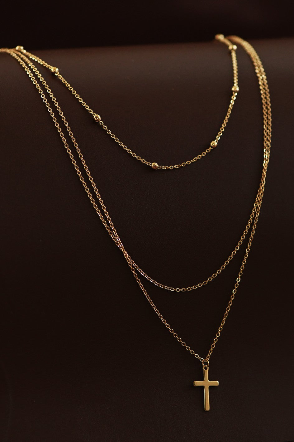18K Gold Non-Tarnish Stainless Steel Cross Layered Necklace
