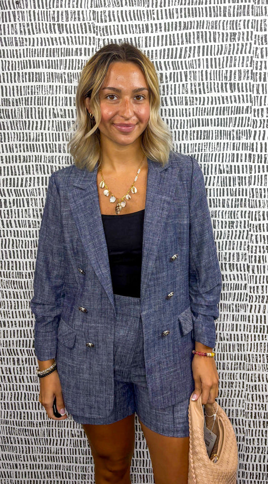 Brenna Button Detail Navy Blazer