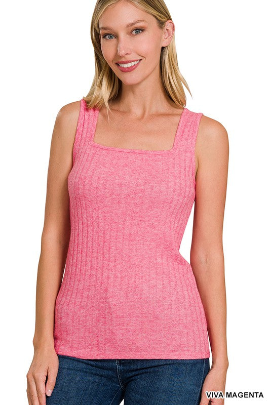 Ribbed Square Neck Sleeveless Top