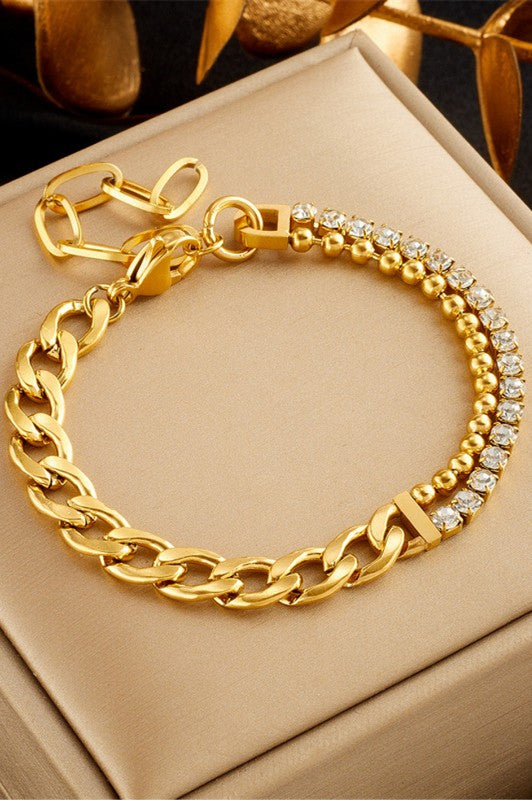 18K link chain bracelet w/ rhinestones
