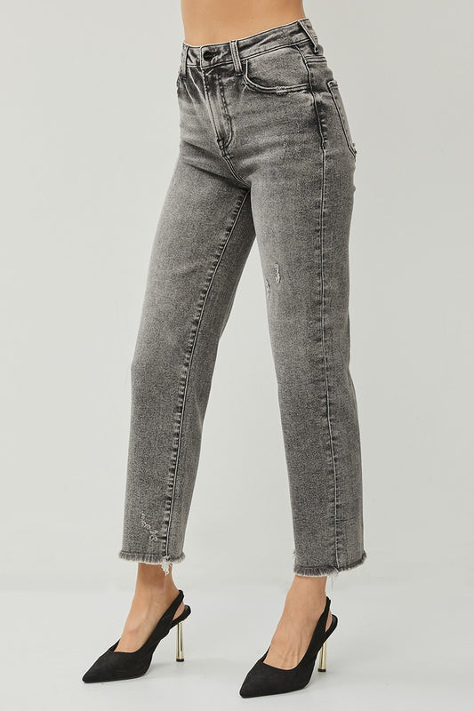 Alaina HR Straight Frayed Hem Jeans