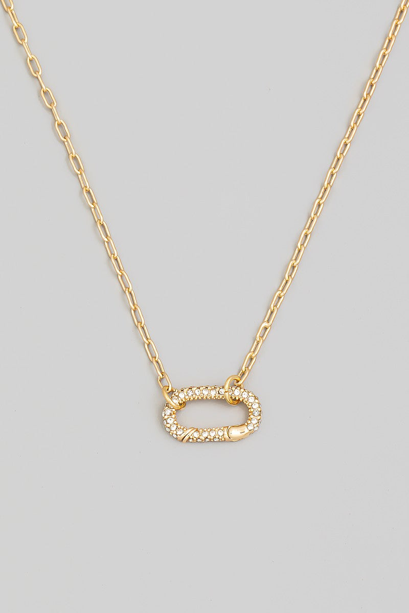 Pave Oval Pendant Chain Necklace