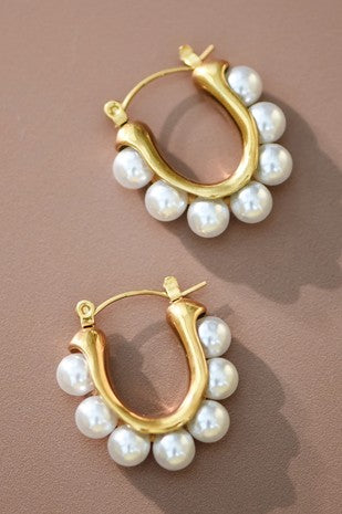18k Pearl Hoop Earrings