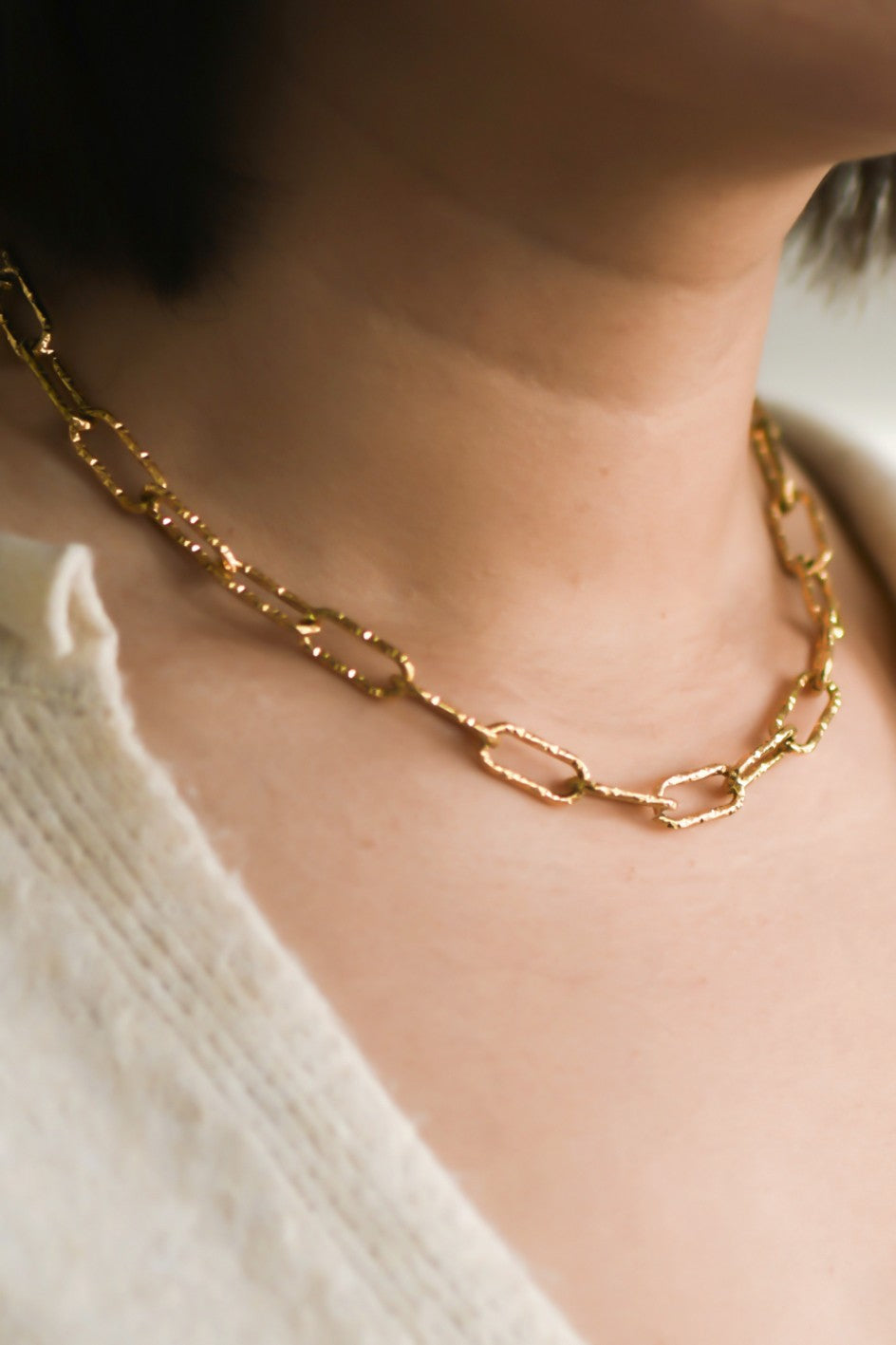 18K Etched Paperclip Chain Necklace