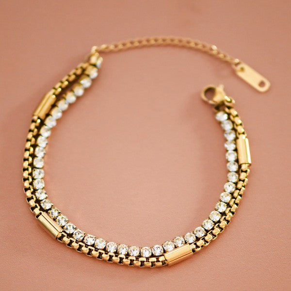 18k Rhinestone Layered Chain Bracelet