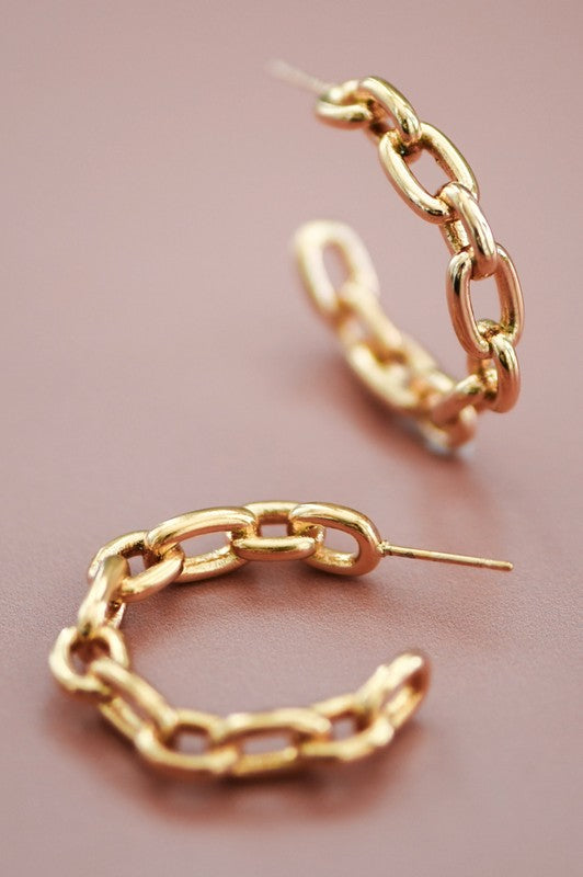 18K Chain Link Hoop Earrings
