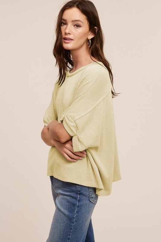 Rib Knit Cuff Sleeve Tee