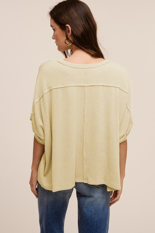 Rib Knit Cuff Sleeve Tee