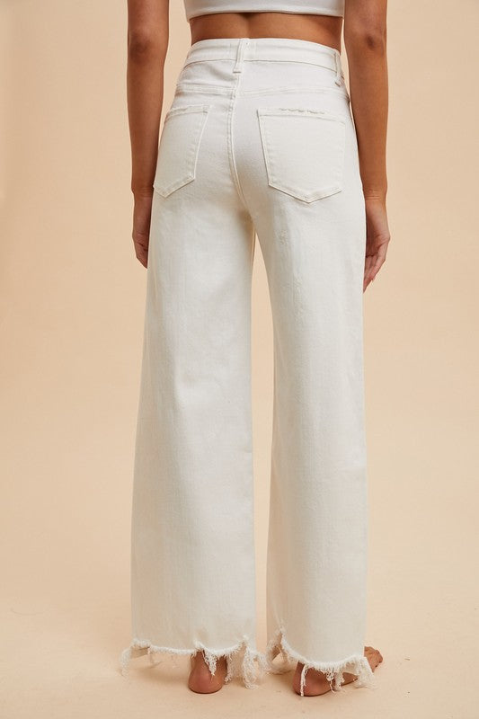 Carla Distressed Hem Wide Leg Jean