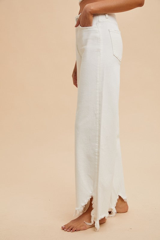 Carla Distressed Hem Wide Leg Jean
