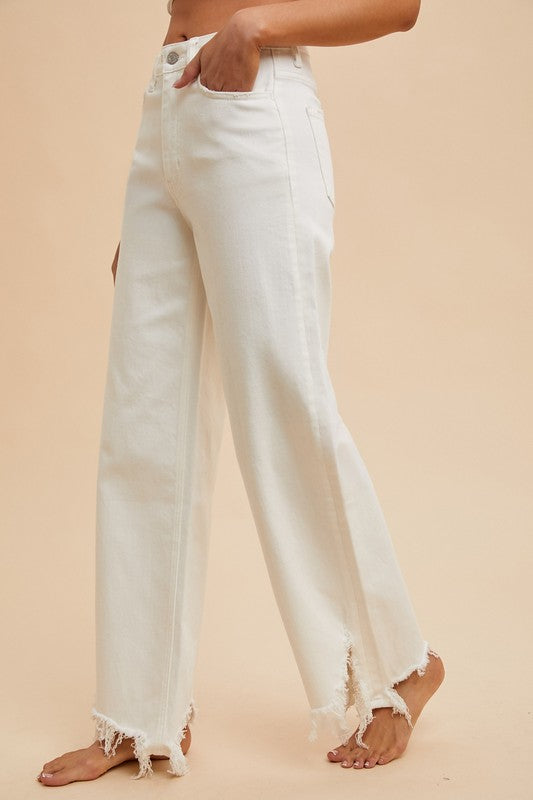 Carla Distressed Hem Wide Leg Jean