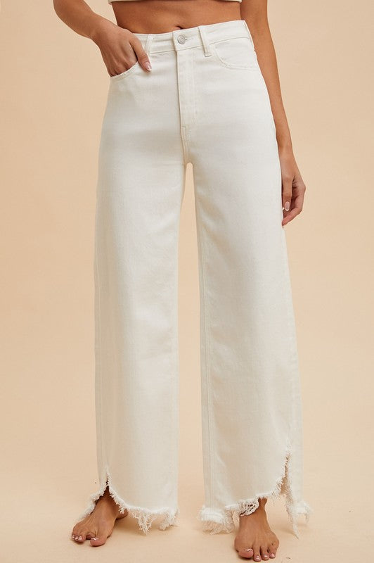 Carla Distressed Hem Wide Leg Jean