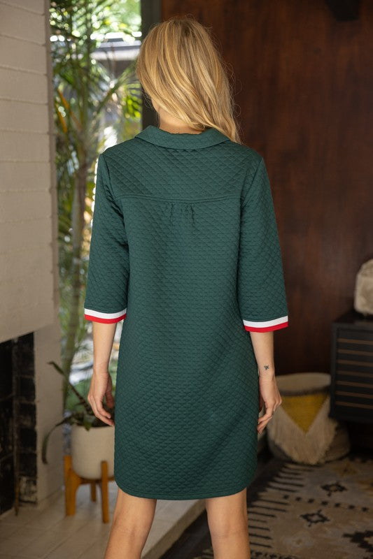 Stripe Band Collared Shift Dress