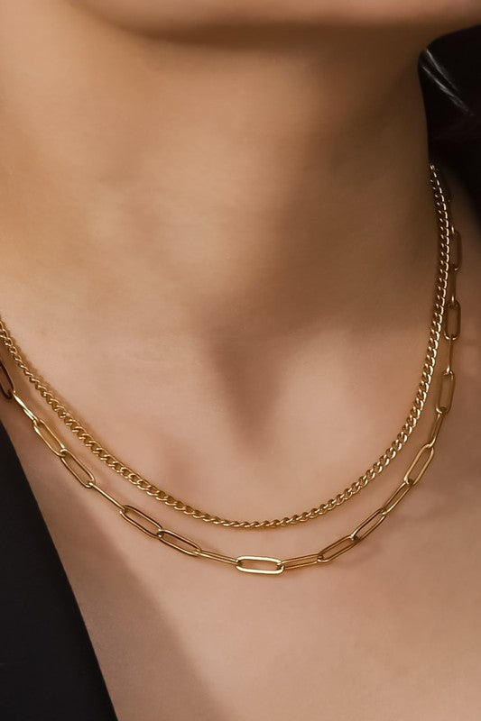 18K Mini Paperclip Chain Layered Necklace