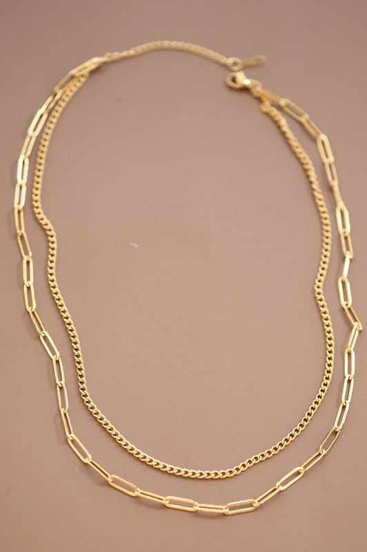 18K Mini Paperclip Chain Layered Necklace