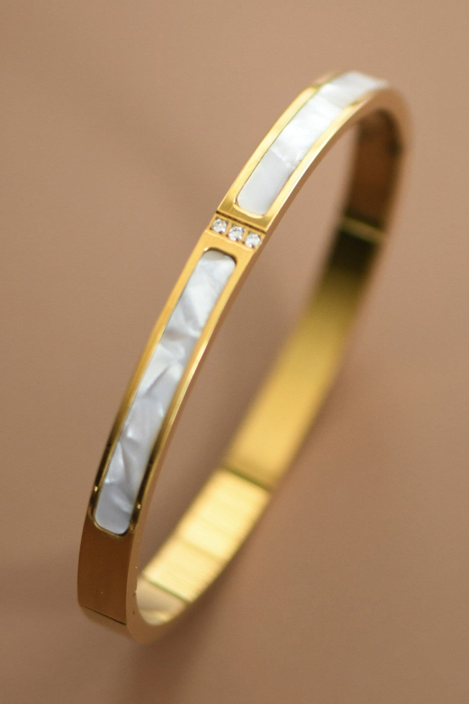 18k Hinged Bangle Mother of Pearl Bracelet