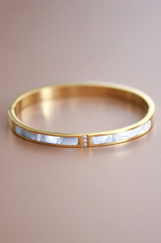 18k Hinged Bangle Mother of Pearl Bracelet
