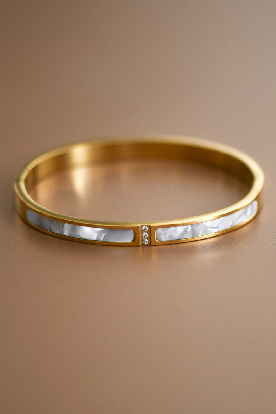18k Hinged Bangle Mother of Pearl Bracelet