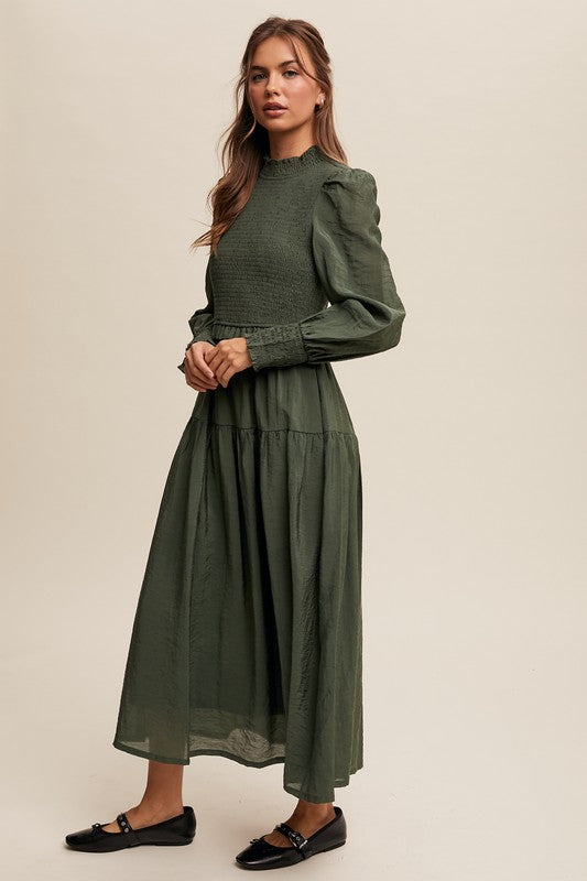 Smocked Bodice Ruffled Maxi Dress