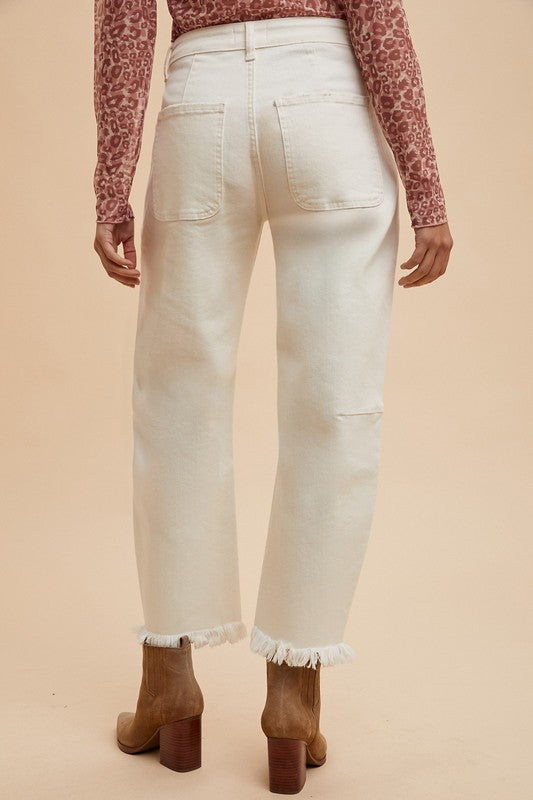 Maylen Fray Hem Stretch Slim Barrel Jean