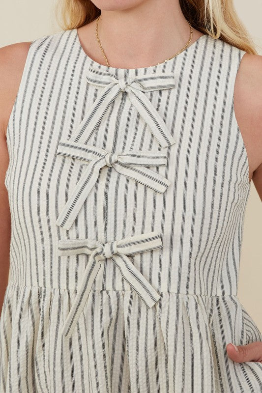 Breana Bow Front Tie Seer Sucker Dress