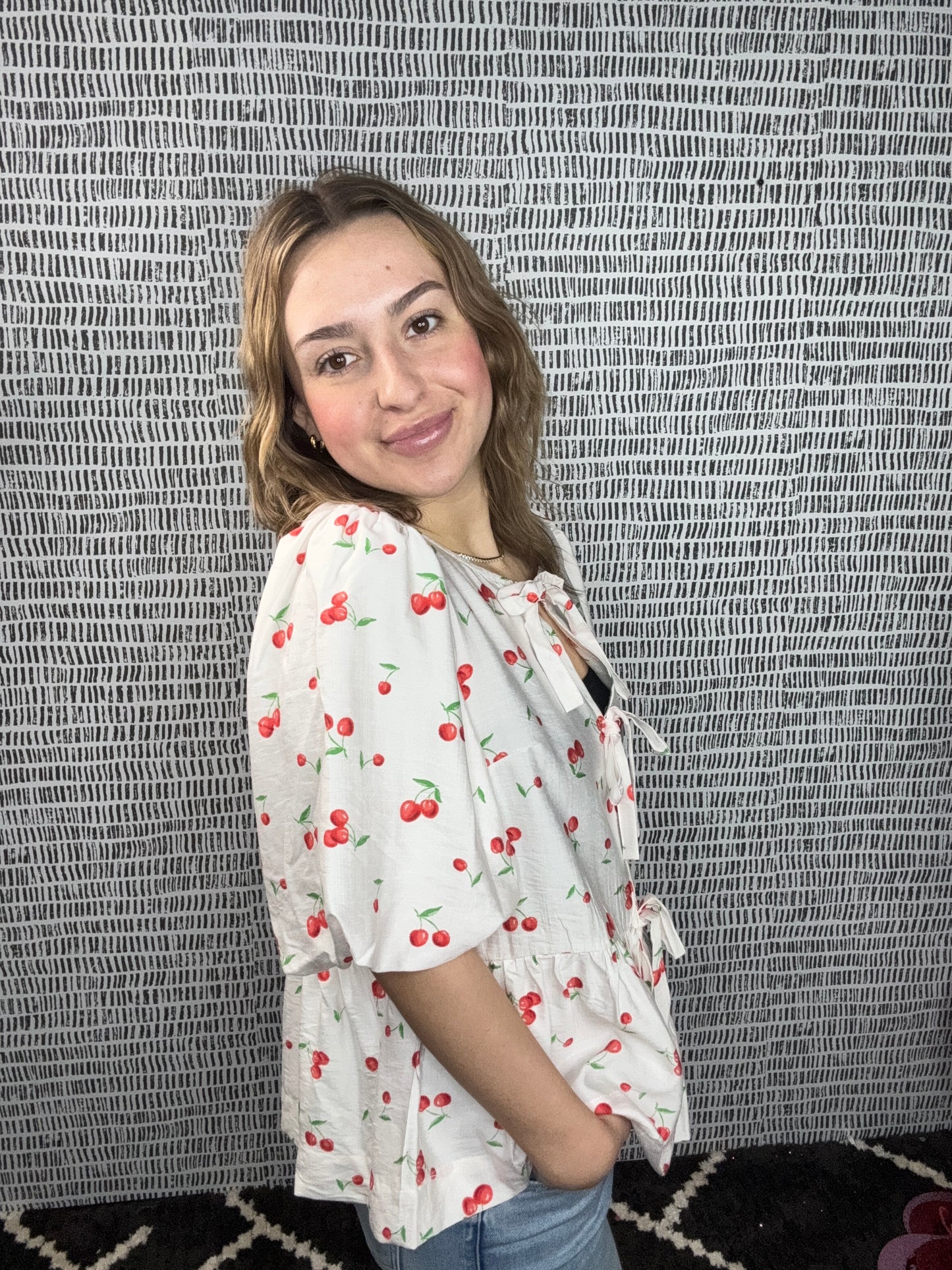 Tie Front Cherry Blouse