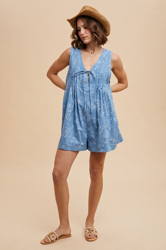 Heather Floral Print Denim Romper