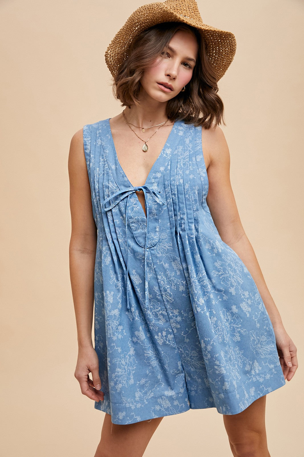 Heather Floral Print Denim Romper