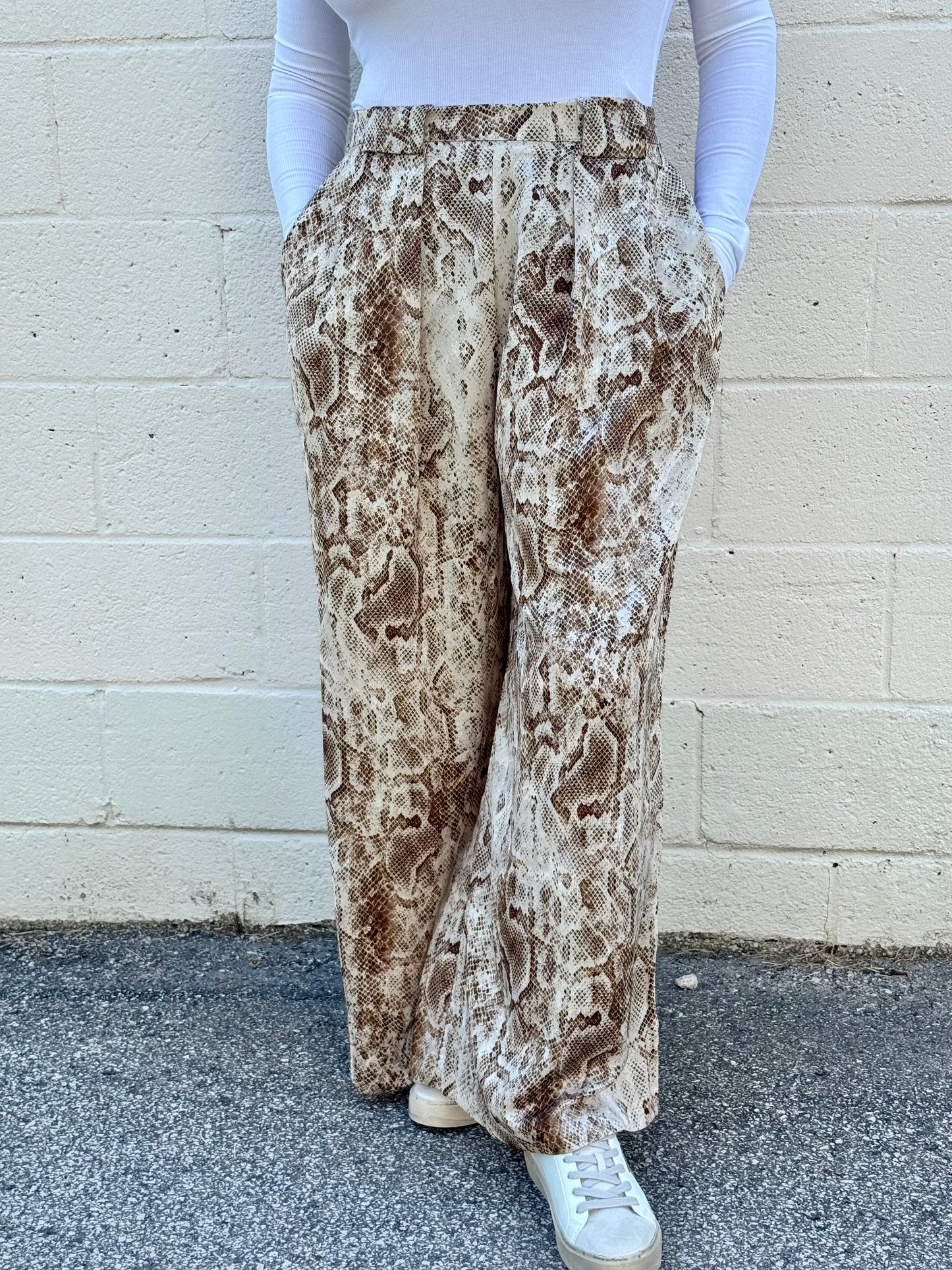 Zoe Snake Print Elastic Waistband Pants