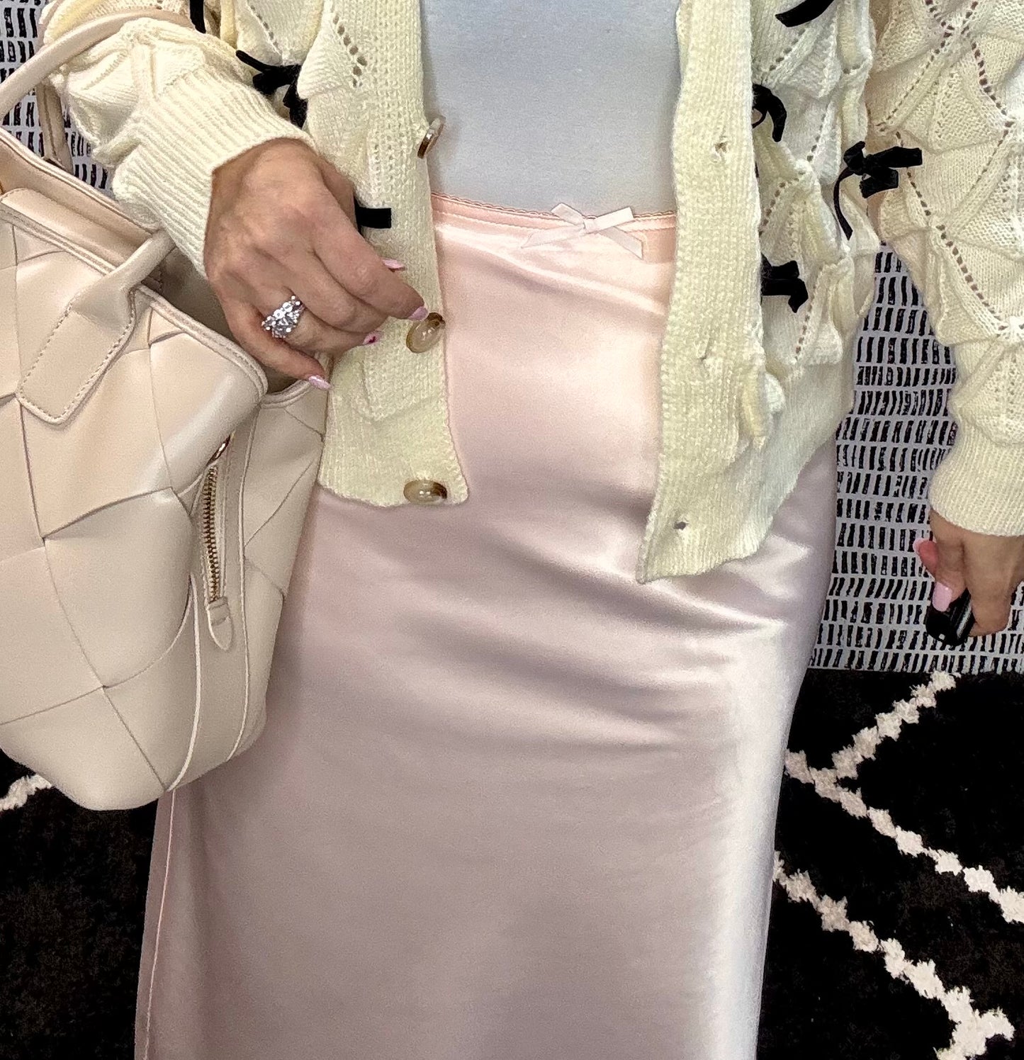 Satin Maxi Skirt w Bow Detail