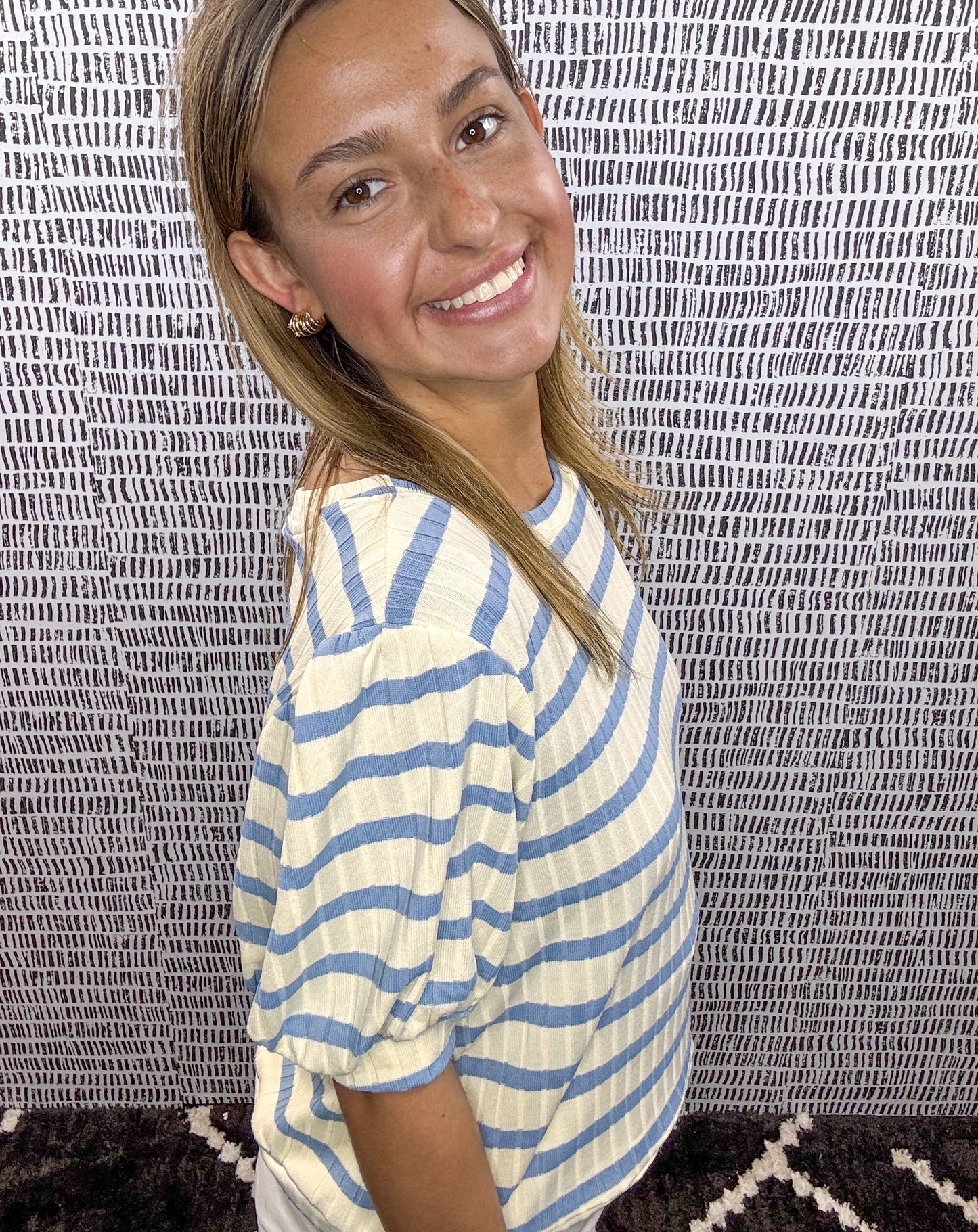 Sandra Stripe Puff Slv Ribbed Top