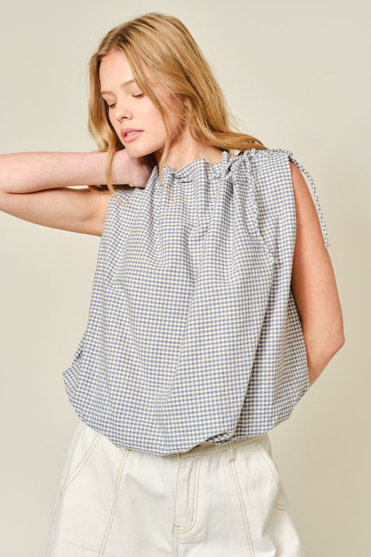 Luka Checkered Sleeveless Bubble Top