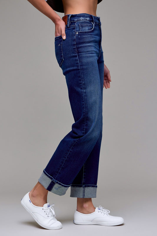 Tracey Hidden Dark Wash Cuffed Straight Jean