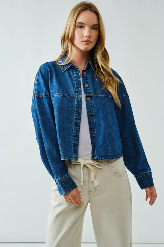 Ben Ballon Shoulder Denim Button Up