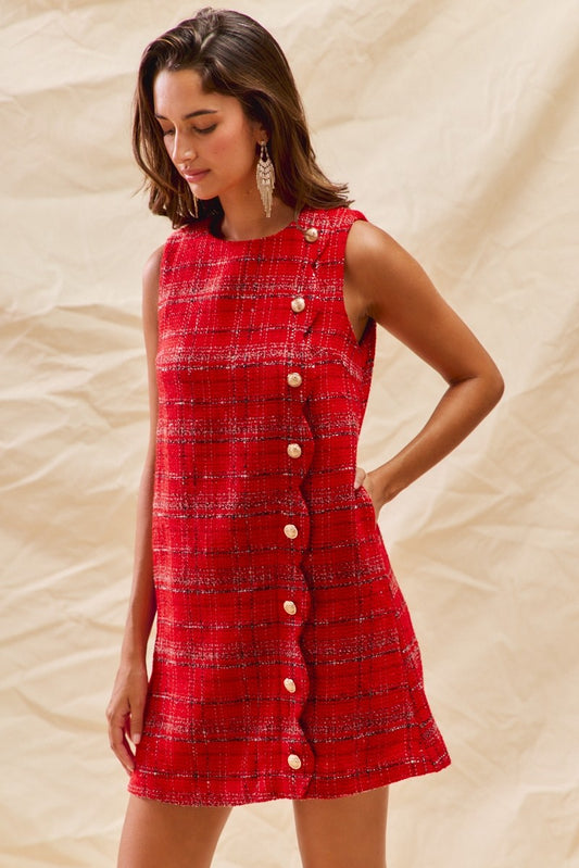 Ever Christmas Tweed Scalloped Holiday Mini Dress