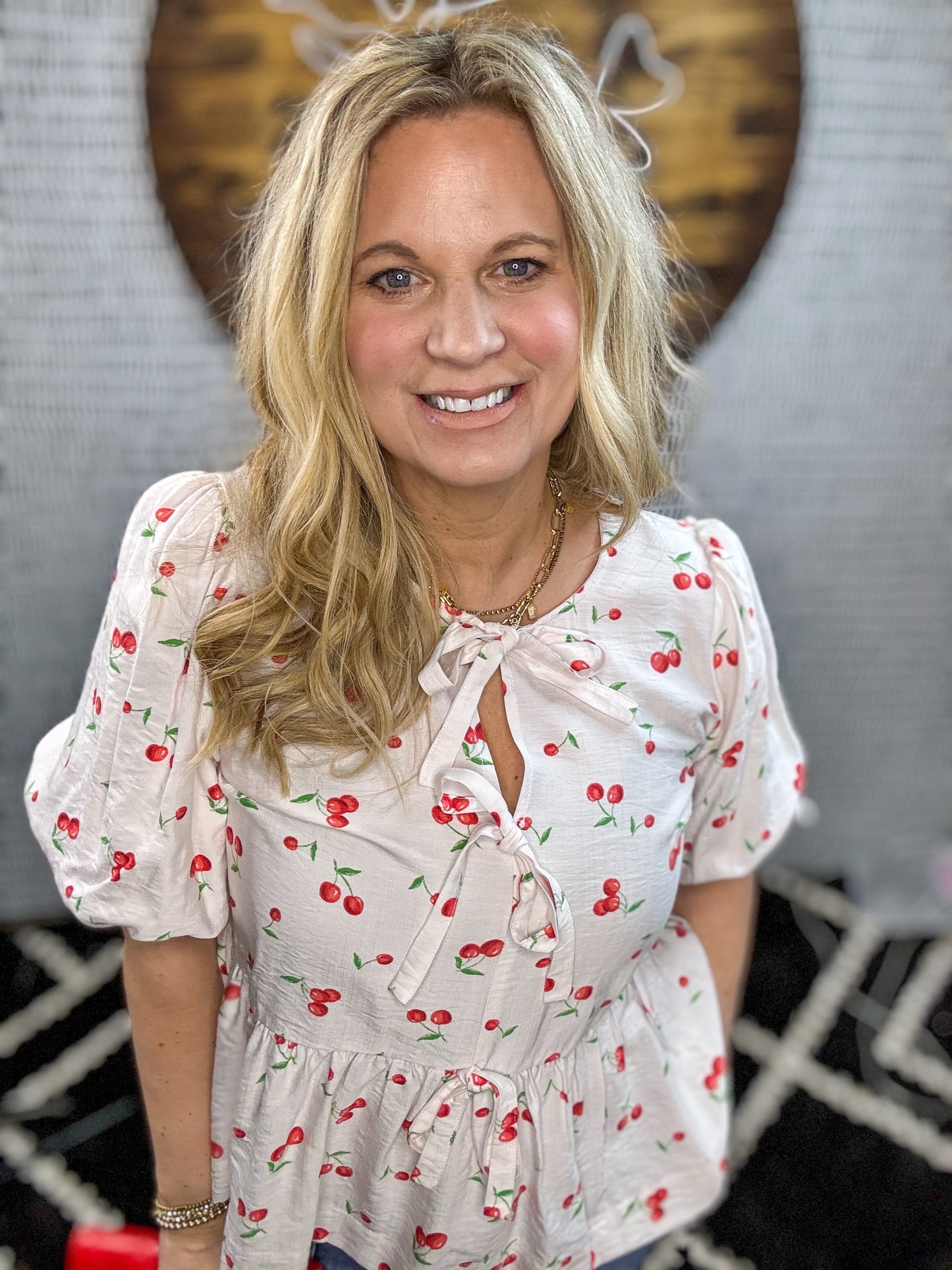 Tie Front Cherry Blouse