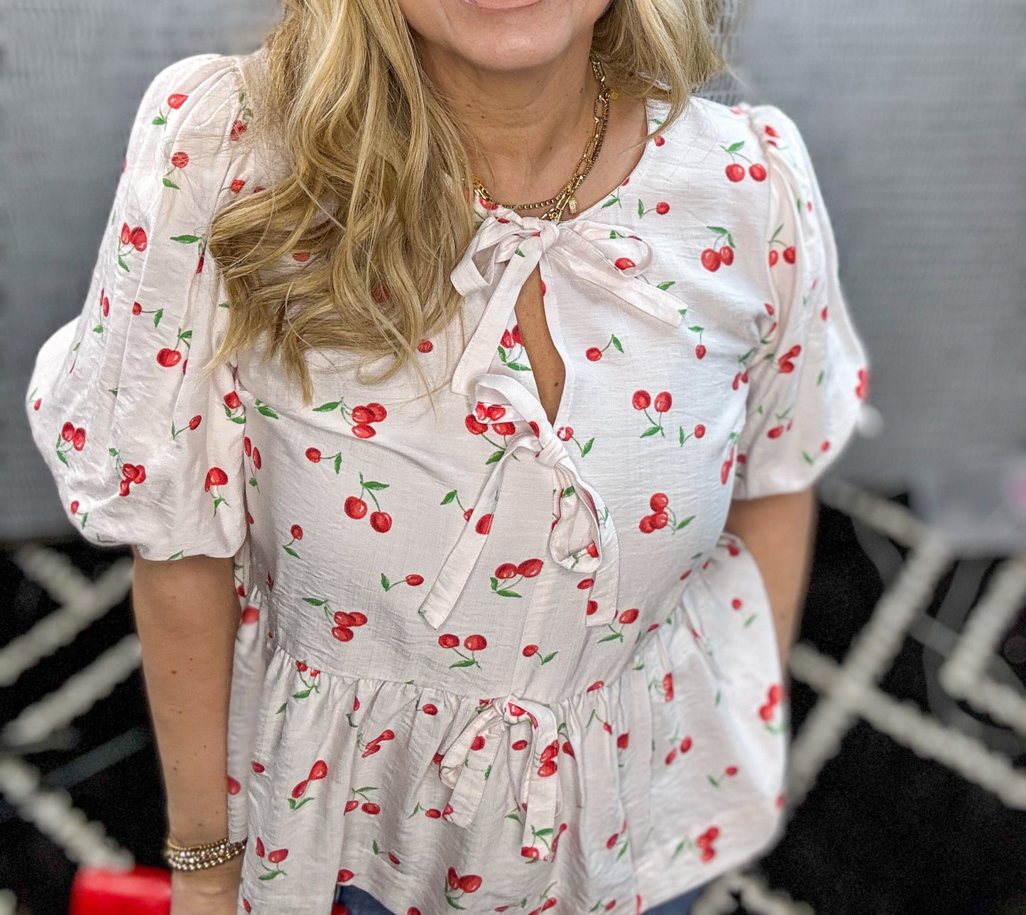Tie Front Cherry Blouse