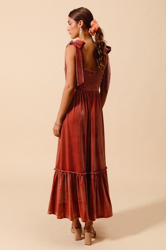 Velvet Holiday Ribbon Strap Dress