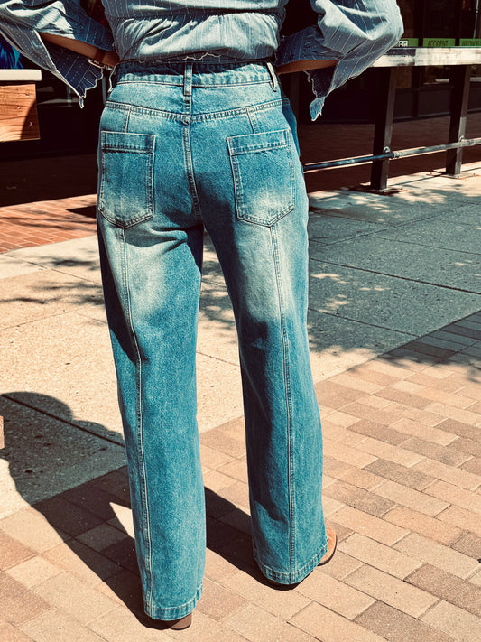 Jada Seam Detail High Waist Wide Leg Jeans