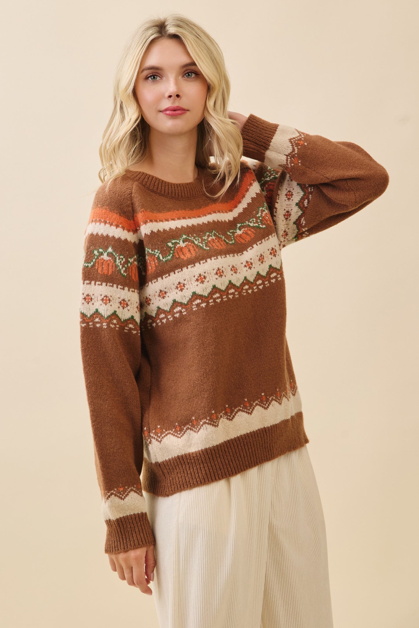 Autumn Latte Pumpkin Knit Sweater